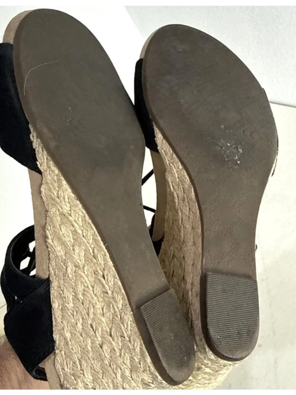 Vionic Noble Tansy Black Suede Lace up Strappy Espadrille Wedge Sandals Size 10